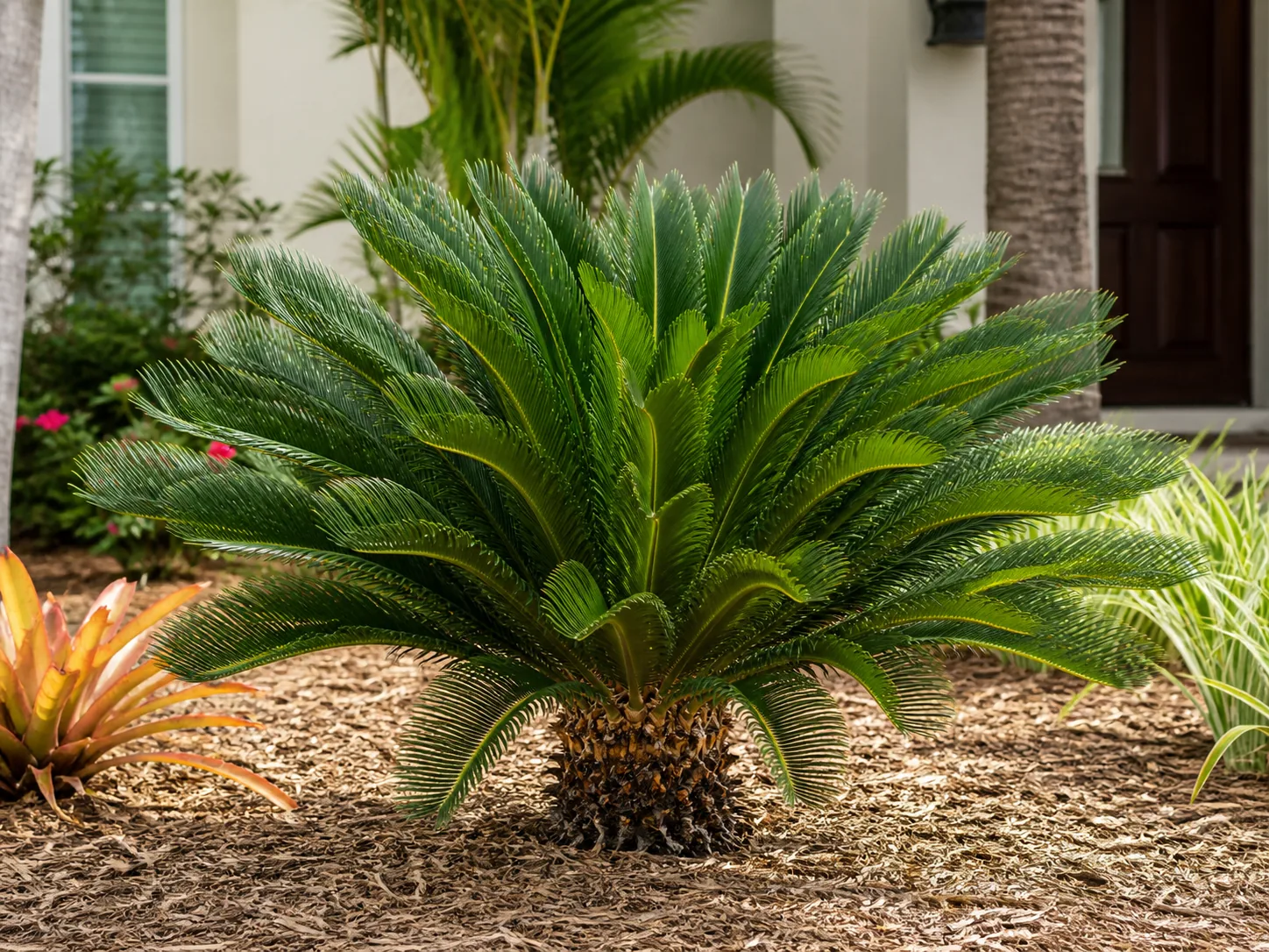 Single King Sago Palm in a residential Florida landscape